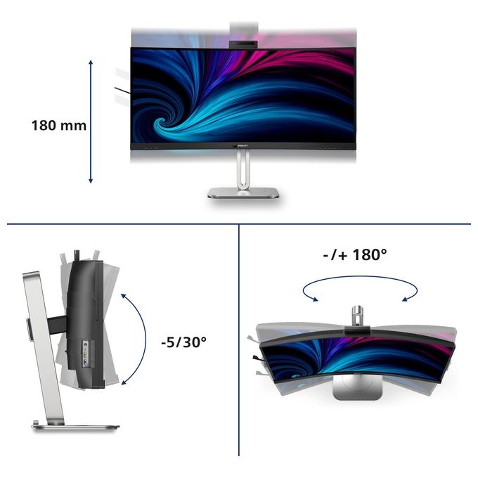 Philips 34B2U6603CH Serie 6000 Monitor Curvo 34'' WQHD 3440x1440 VA 120Hz HDR400 Thunderbolt 4 Webcam Integrata colore Antracite