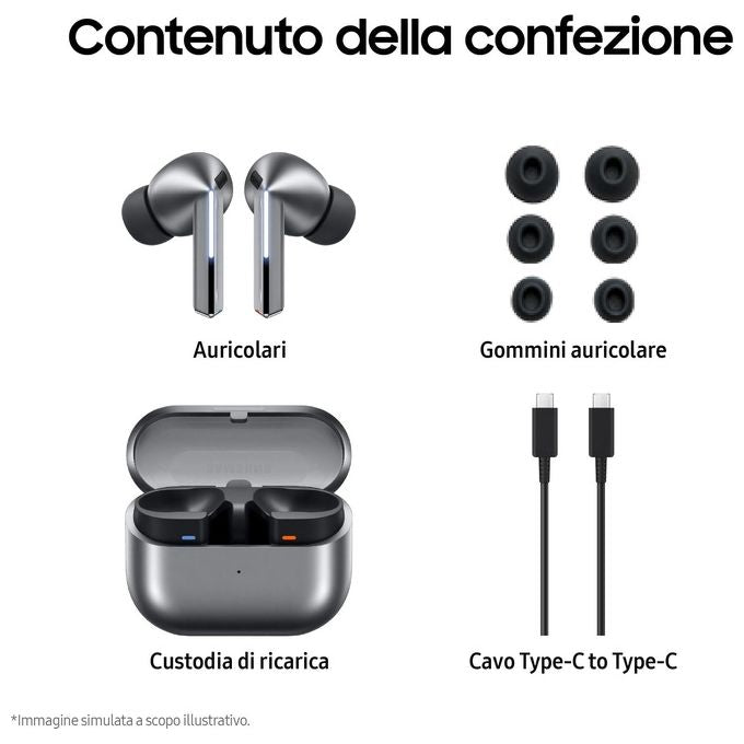 Samsung SM-R630NZAAITV Galaxy Buds3 Pro Auricolari True Wireless In-ear ANC AI Bluetooth 5.4 IP57 colore Argento