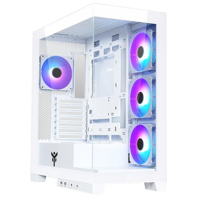 Itek ITGCASB45W SHOWBUI PC Case Gaming Tower ATX 4x 120mm Ventole ARGB Infinity Mirror 2x USB 3.0 Type-C Vetro Temperato colore Bianco