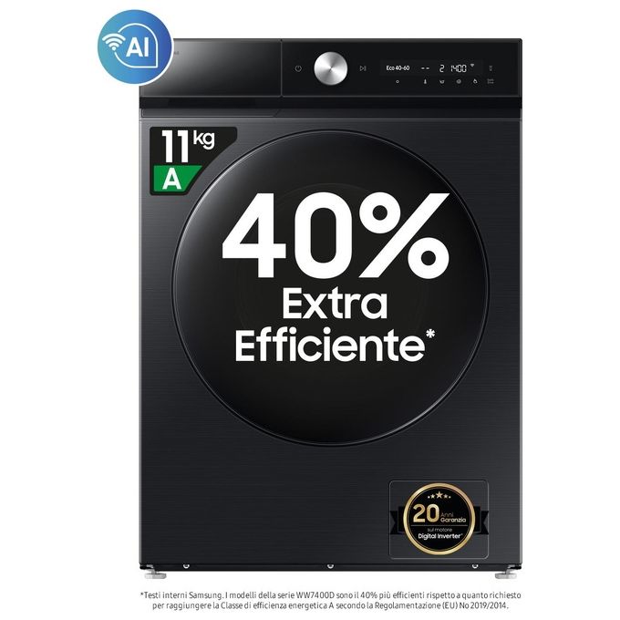 Samsung BESPOKE AI WW11DB8B95GBU3 Lavatrice carica frontale Quickdrive 11Kg 1400 giri Classe A nera