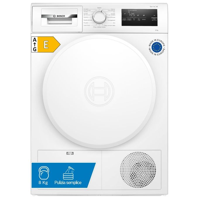 Bosch WTH83208II Serie 4 Asciugatrice Pompa di Calore 8 Kg Classe A++ AutoDry SensitiveDrying 63 dB (84x60x61 cm) colore Bianco