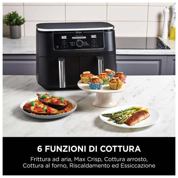 Ninja AF400EU Friggitrice ad aria Dual Zone 9.5 L 2470 W 6 funzioni 2 cestelli digitale colore Nero