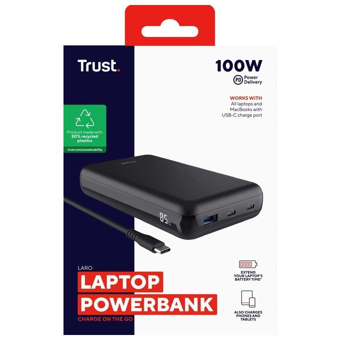 Trust 25240 Laro Powerbank 100 W USB-C PD 3.0 Quick Charge 3.0 20000 mAh colore Nero