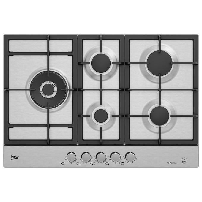 Beko HIAL75226SXE Piano cottura a gas 75 cm 5 fuochi Wok 5000 W FlameAdjust PractiClean griglie ghisa colore Inox