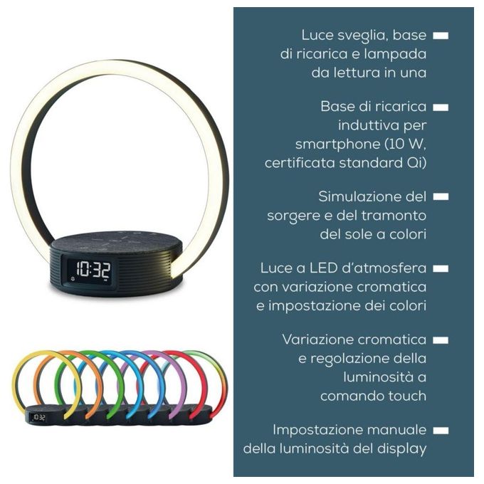 Beurer 10423 Luce sveglia WL 65 Wake up+Charge con simulazione alba e tramonto ricarica wireless 10 W Qi colore Grigio scuro