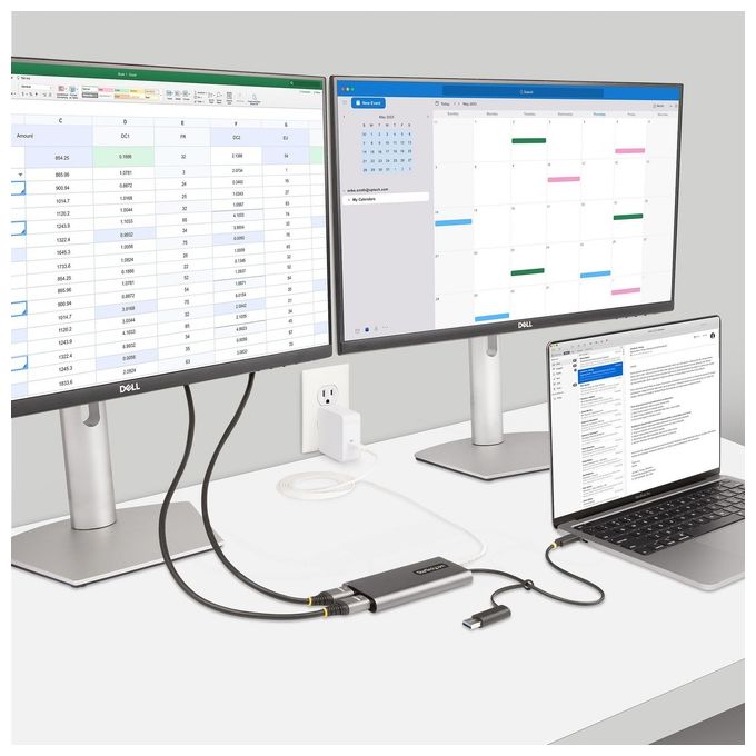 StarTech 109B-USBC-HDMI Adattatore USB-C a doppio HDMI 4K 60Hz Power Delivery 100W cavo integrato 30 cm colore Grigio