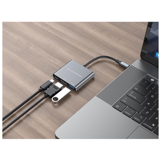 Conceptronic DONN18G Replicatore di Porte e Docking Station per Laptop Cablato Usb 3.2 Gen 1 Type-c Grigio