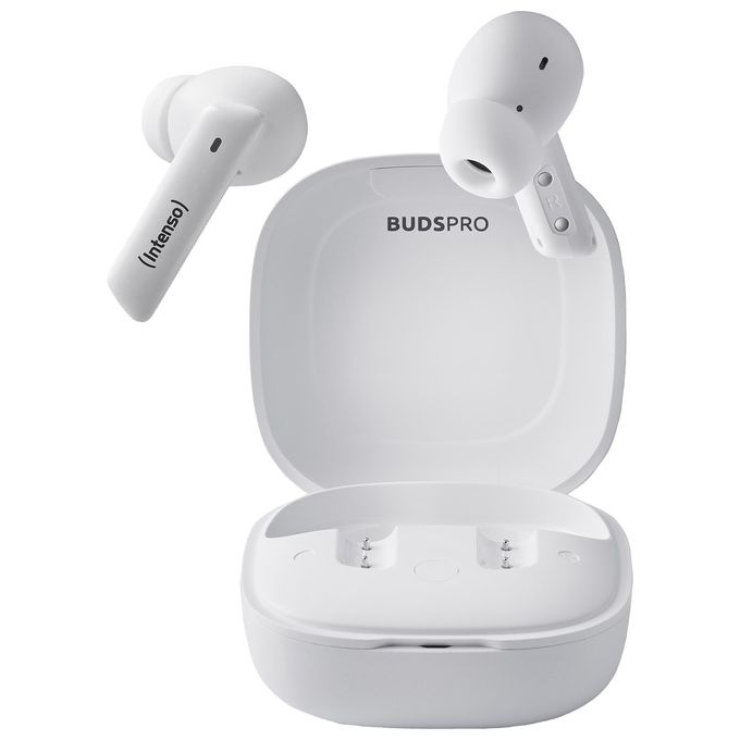 Intenso 3720502 Buds Pro Auricolari Wireless TWS con Hybrid ANC Bluetooth 5.3 Fino a 35 Ore di Riproduzione colore Bianco