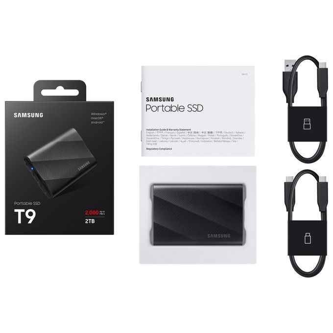 Samsung MU-PG2T0B-EU Portable SSD T9 SSD Portatile 2 TB USB 3.2 Gen 2x2 fino a 2000 MB-s colore Nero