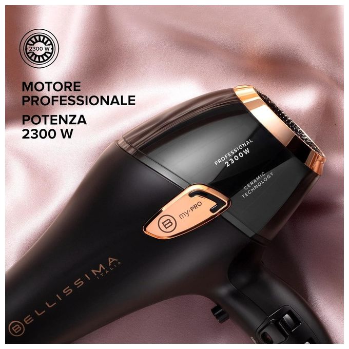 Imetec P5-3800 Bellissima My Pro Ceramic Asciugacapelli 2300W Nero-Oro rosa