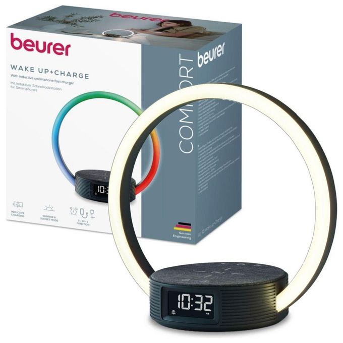 Beurer 10423 Luce sveglia WL 65 Wake up+Charge con simulazione alba e tramonto ricarica wireless 10 W Qi colore Grigio scuro