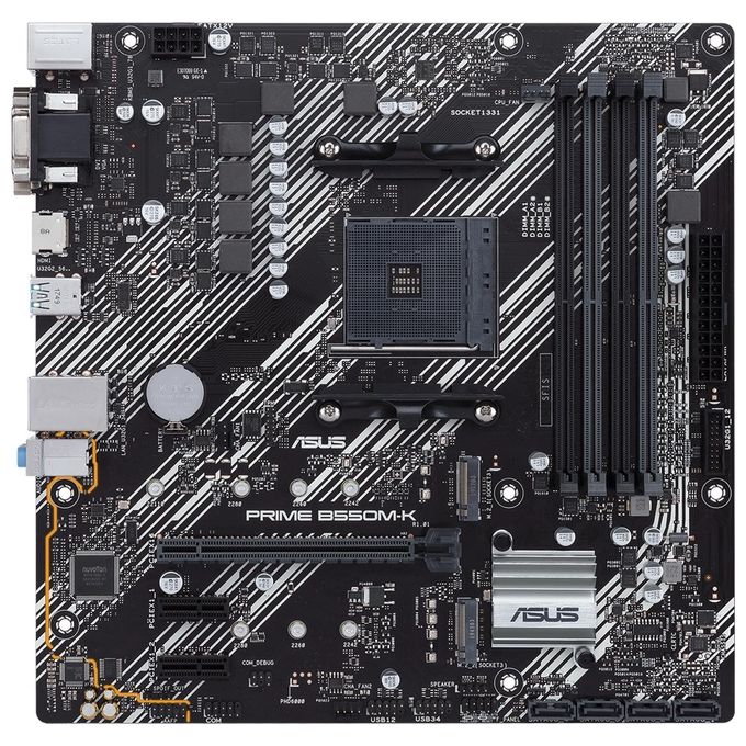 ASUS PRIME B550M-K, Scheda madre micro ATX AMD B550 (Ryzen AM4), dual M.2, PCIe 4.0, 1 Gb Lan, HDMI-D-Sub-DVI, SATA 6 Gbps, USB 3.2 Gen 2 Type-A e supporto per connettori RGB Aura Sync RGB