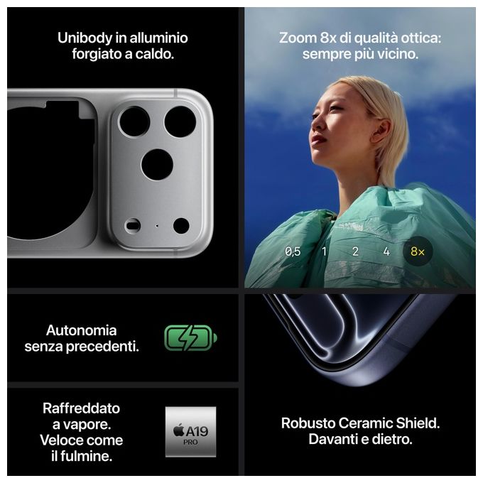 Apple MG8H4QLA iPhone 17 Pro Smartphone 256 GB 6.3'' A19 Pro Tripla fotocamera 48 MP 5G IP68 colore Arancione Cosmico