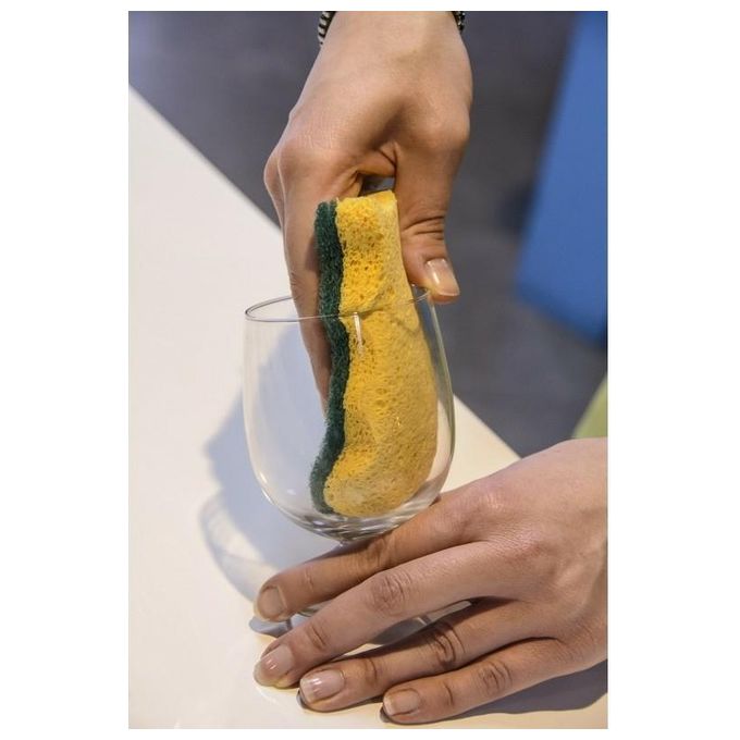 Vileda Spugnetta da Cucina Mediamente Abrasiva Cellulosa Super-assorbente Trattamento Antibatterico sul lato in Fibra Verde Forma Ergonomica 2 Pezzi