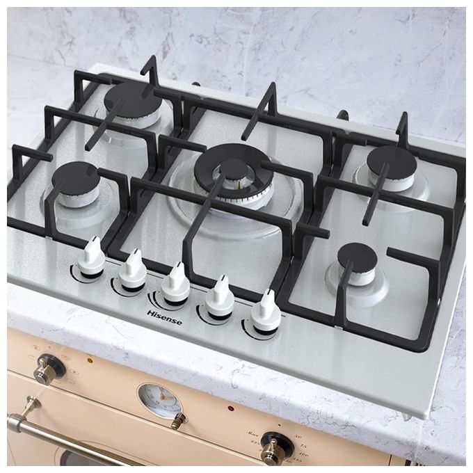 Hisense GM773XF Piano Cottura a Gas 5 Zone 70 cm Bruciatore WOK Inox