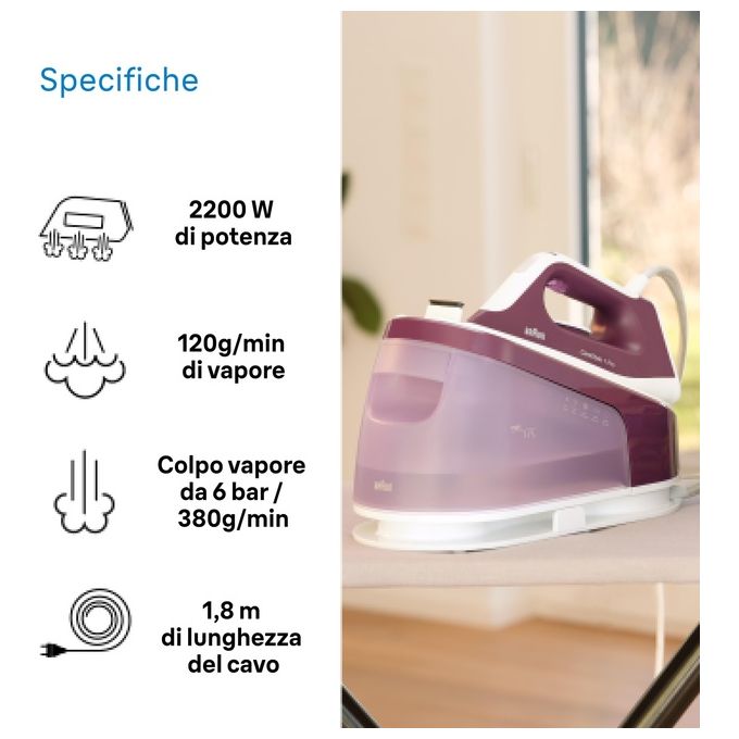 Braun IS1514VI CareStyle 1 Pro Ferro da Stiro con Caldaia 2200W 6 bar 120 g-min Serbatoio 1.7 L colore Viola