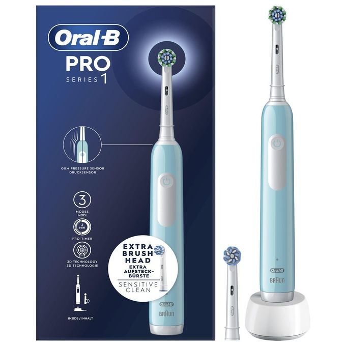 Oral-B PRO1TURQUOISE Series 1 Spazzolino elettrico oscillante rotante 3 modalita' timer 2 min 2 testine colore Blu