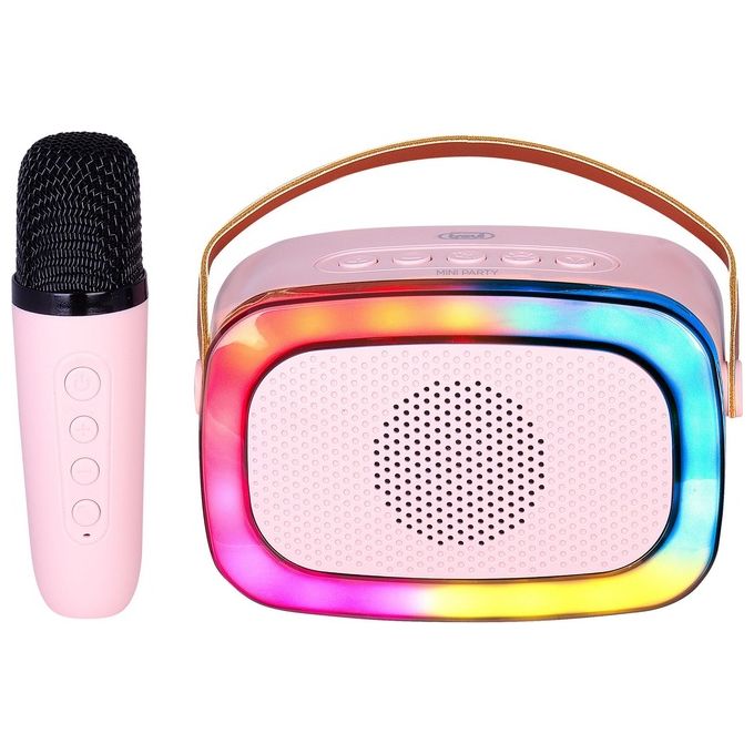 Trevi XR 8A01 MiniParty Altoparlante Karaoke Bluetooth 10W Microfono Wireless USB Micro SD AUX Disco Light colore Rosa