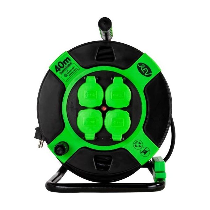 Rev Avvolgicavo in Plastica 40mt IP 44 4-Fold Nero-verde