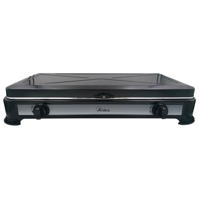 Ardes AR1FG02 Odino 2 Fornello a gas GPL 2 fuochi 2200 W griglia removibile coperchio trasporto colore Nero
