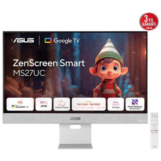 ASUS 90LM0A3H-B01O70 ZenScreen Smart Monitor PC 27'' 4K UHD IPS 3840x2160 Pixel Android 11 USB-C 90W HDR10+ colore Grigio