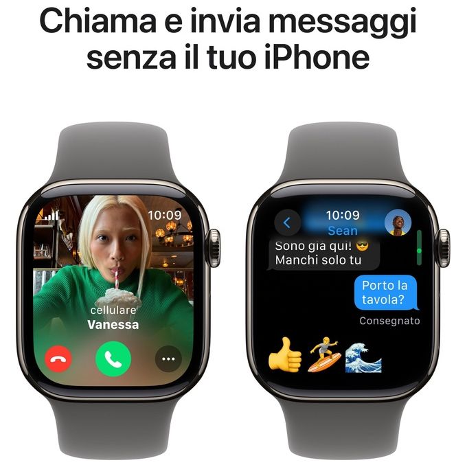 Apple MWXD3QL-A Apple Watch Serie 10 GPS + Cellular Cassa in Titanio 42mm con Cinturino Sportivo Grigio Pietra colore Titanio