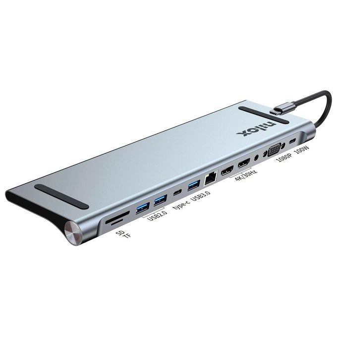 Nilox NXDSUSBC07 Docking Station 12 Porte HDMI VGA USB 3.0 Ethernet 100W Alimentazione USB-C 4K-60Hz colore Grigio