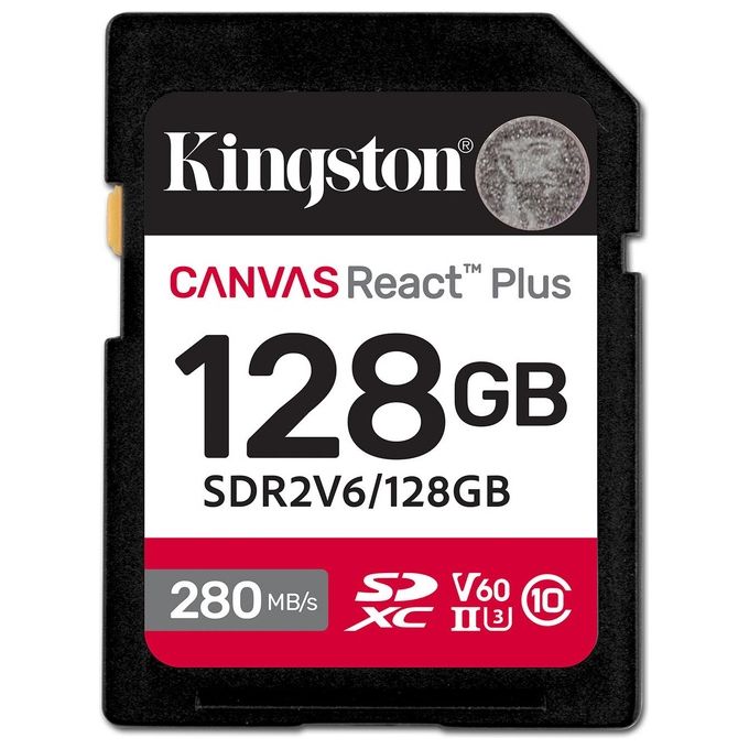 Kingston SDR2V6-128GB Canvas React Plus Scheda SDXC 128GB UHS-II 280R-100W U3 V60 colore Nero