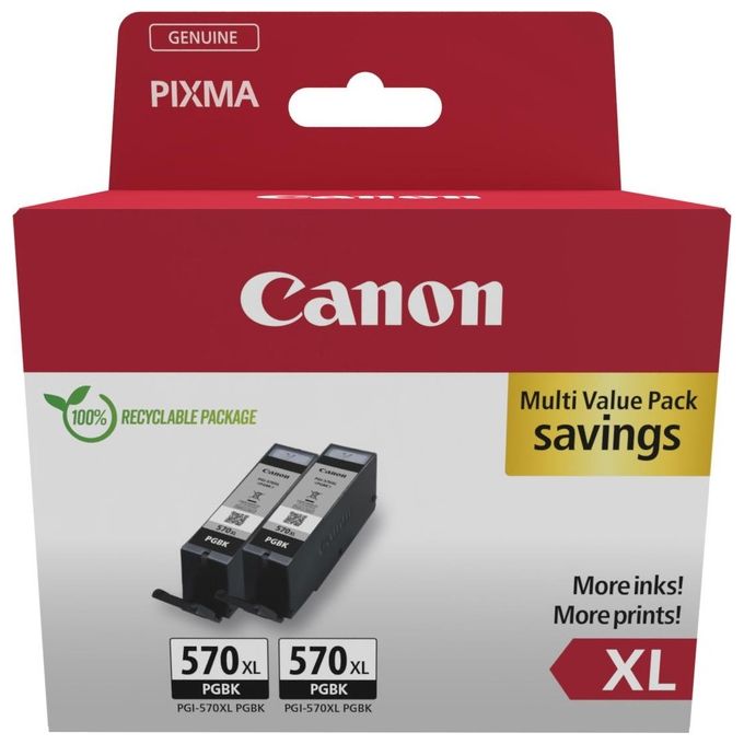 Canon 0318C010 Cartuccia d'inchiostro PGI-570XL BK Resa elevata Doppia confezione 2 pz Nero a pigmenti colore Nero