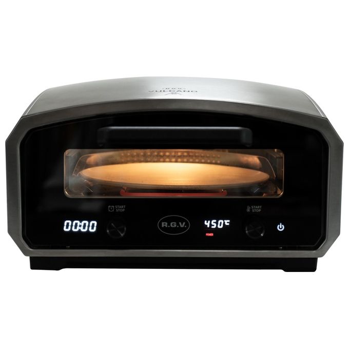 RGV 111370 Vulcano Forno Elettrico per Pizza Piatto Girevole 33 cm 2100 W Timer Digitale 450°C colore Nero Acciaio Inox