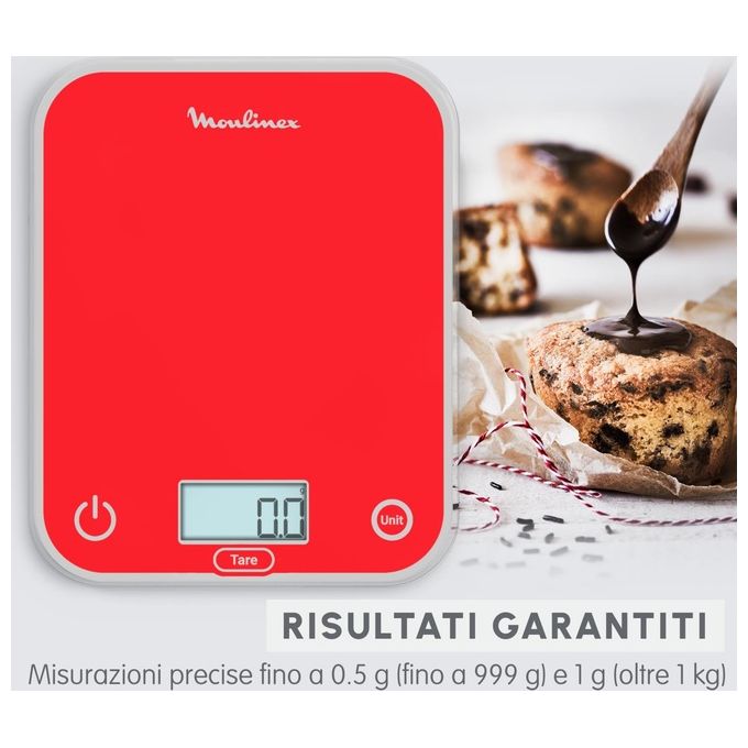 Moulinex BN50U3 Bilancia da Cucina Digitale Elettronica Capacita' 5 Kg Display LCD colore Rosso
