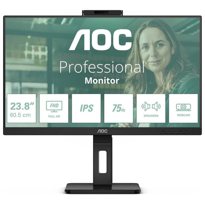 AOC 24P3QW Monitor PC 23.8'' Full HD IPS 1920x1080 100Hz 4ms USB Hub Webcam colore Nero