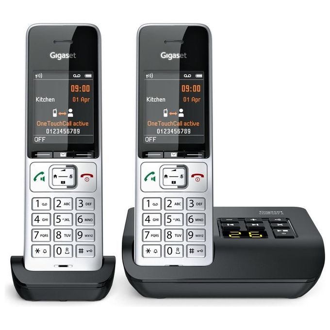 Gigaset L36852-H3023-B101 COMFORT 500A duo Telefono analogico DECT con vivavoce e identificatore di chiamata colore Nero Argento