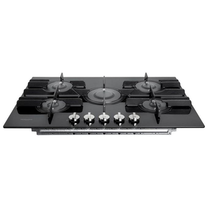 Hotpoint Ariston FTGHG 751 D-HA(BK) Piano Cottura a Gas in Vetro Temperato 5 Fuochi Griglie in Ghisa 75 cm Nero
