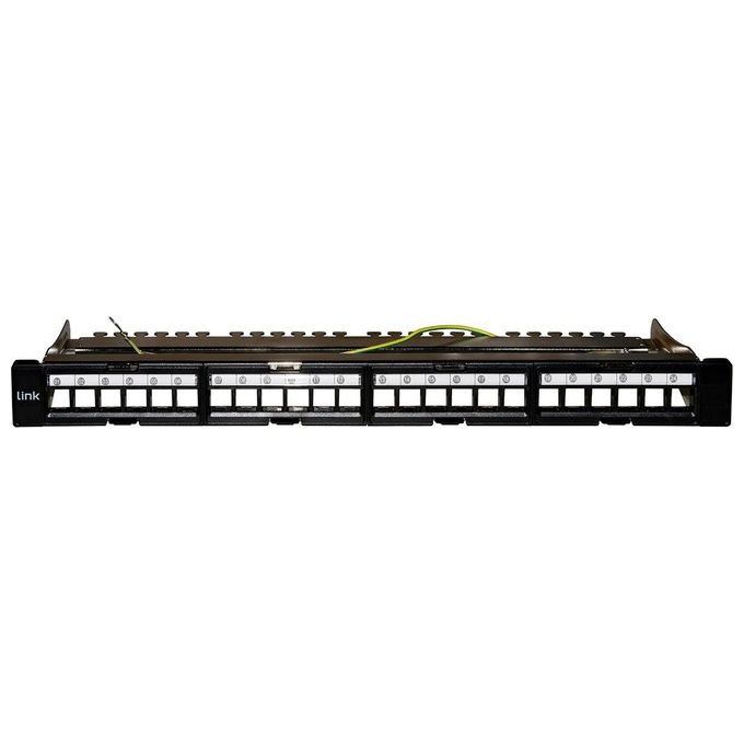 Link Pannello Patch Vuoto in Metallo con Frame Removibili con Barra Supporto Posteriore per Connettori Schermati con Presa a Terra