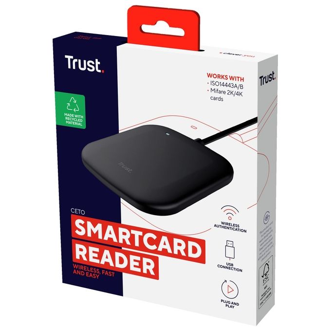 Trust 24736 Ceto Lettore Smart Card Contactless NFC USB 2.0 CIE DNI 3.0 ISO 14443 Plug and Play colore Nero
