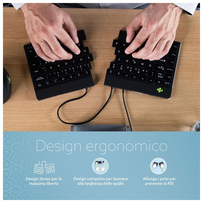 R-Go Tools RGOSP-ITWIBL R-Go Split Tastiera Ergonomica Divisa QWERTY Italiano USB Cablata Forbici Plug and Play colore Nero