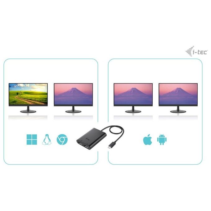 I-tec C31DUAL4K60DP Adattatore Video USB-C Doppio 4K 60Hz Singolo 8K 30Hz 2x DisplayPort colore Nero