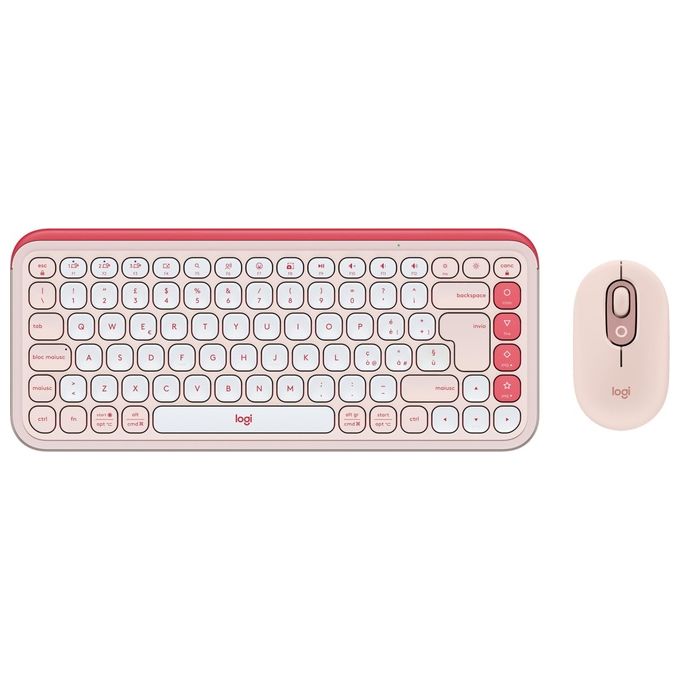 Logitech 920-013117 POP Icon Combo Tastiera e Mouse Wireless Bluetooth QWERTY Italiano Silenzioso con Tasti Programmabili e Tecnologia SilentTouch colore Rosa e Bianco
