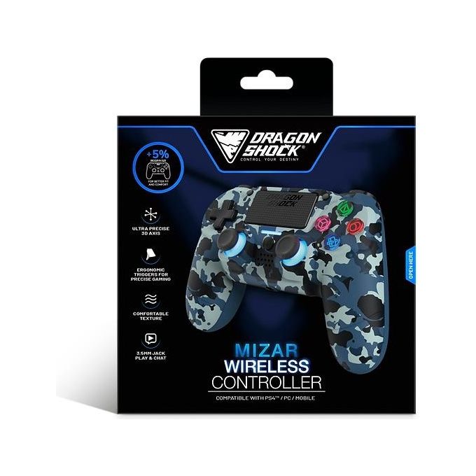 Dragon DSCPS4-BC Mizar Controller Wireless per PS4 PC Mobile Bluetooth Joystick Hall Doppi Motori colore Blu Camouflage