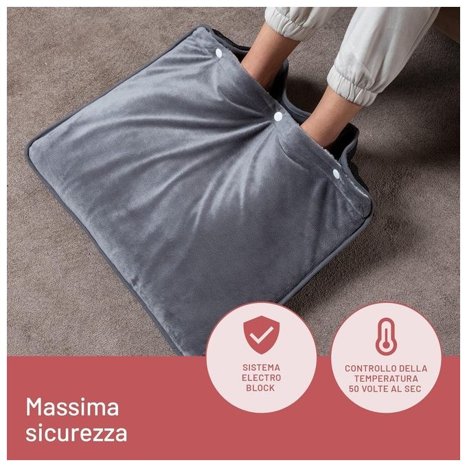 Imetec 26018 IntellisenseFeet Termoforo Scaldapiedi 5 Temperature 110 W Spegnimento Automatico Fodera Lavabile 48x50 cm colore Grigio