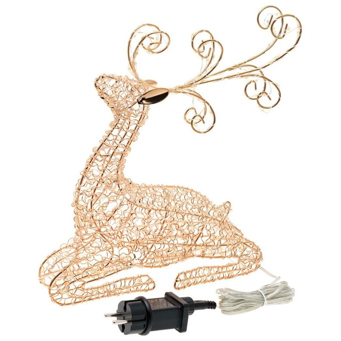 Lotti Decoro Renna Metallo Sdraiata Led Luce Fissa Rame