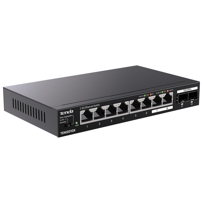 Tenda TEM2010X Switch Non Gestito Desktop 8 Porte 2.5G Ethernet 2 Slot SFP+ 10G 80 Gbps colore Nero