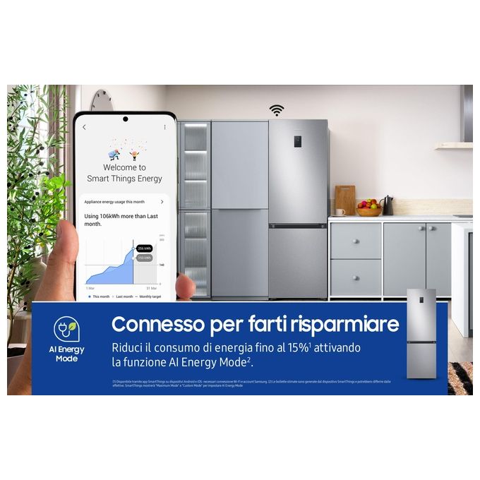 Samsung RB34C675DSA EcoFlex AI Frigorifero Combinato 344 L 185 cm Classe D 35 dB No Frost Wi-Fi Display Touch colore Acciaio Inossidabile