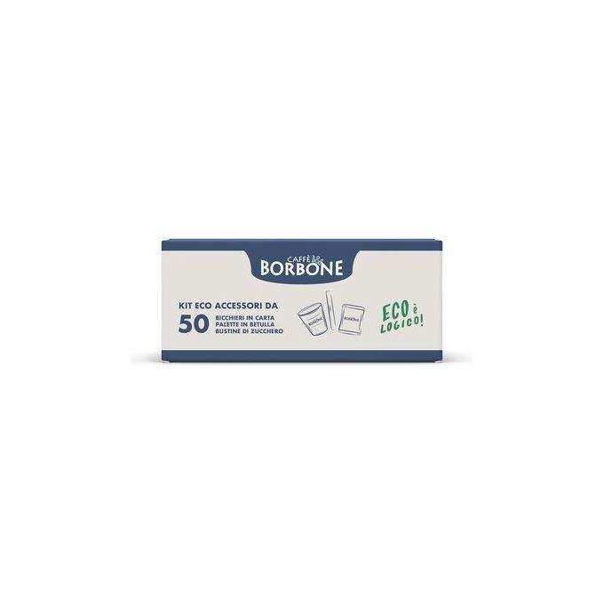 Borbone KIT_ Bio Ecologico 50 Pezzi Bicchieri  50 Pezzi Palettine  50 Pezzi Bustine