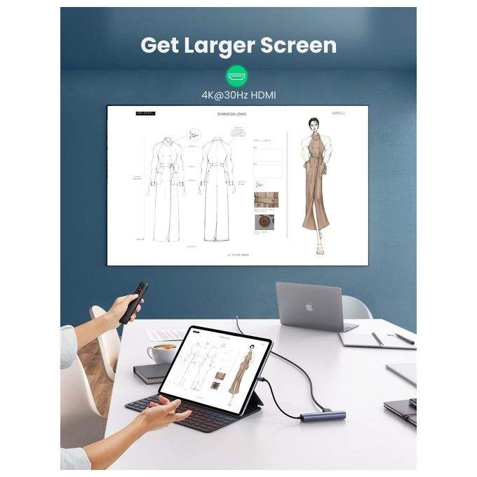UGREEN 10919 Hub USB C HDMI 4K@60Hz Ethernet 1000Mbps PD 100W 2 USB 3.0 Docking Station compatibile con MacBook PRO Air M1 M2 Steam Deck Surface PRO 8 Galaxy S23 Tab S8 Dell XPS 15 13 colore Nero