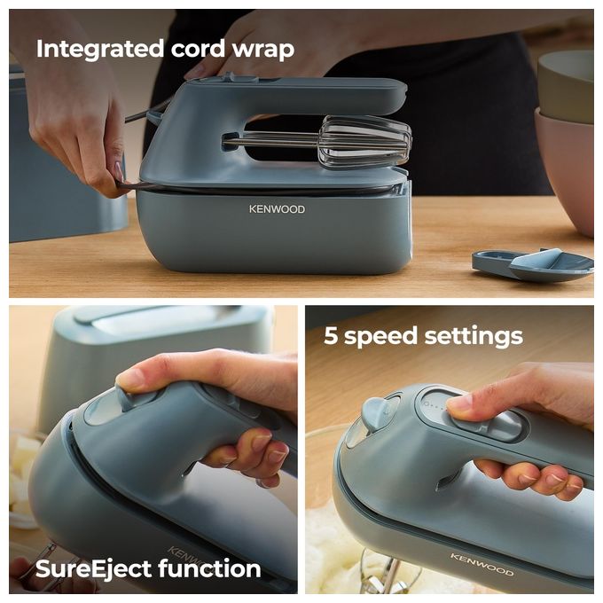 Kenwood HMP40.000GY QuickMix Go Sbattitore Elettrico Portatile 350W 5 Velocita' con Custodia Integrata e Fruste in Acciaio Inox colore Storm Blue