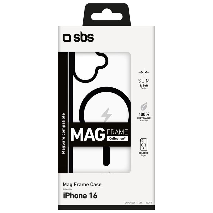 Sbs Mag Frame Case Black per iPhone 16 Compatibile con Ricarica MagSafe