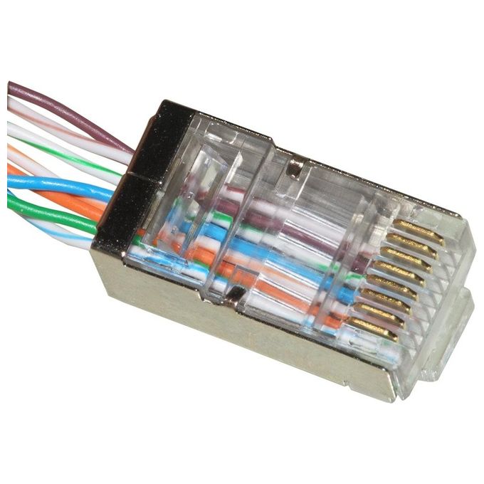 Link confezione 100 connettori 8 poli cat 6 schermato rj45 con inserto per cavo flessibile