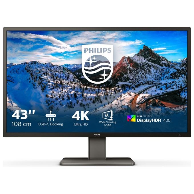 PHILIPS 439P1-00 Monitor 43'' 4K UHD Pannello VA HDR400 USB-C Hub USB KVM Switch Multiview colore Nero